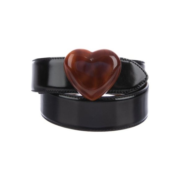 Moschino Black Leather Red Heart Buckle Belt main image 11